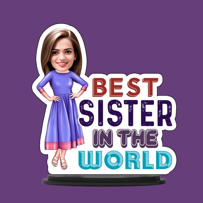 Personalized Caricature Photo Frame Best Gift For Birthday Gift for Brother, Sister Character Caricature Photo Frame Unique Design Gift for Raksha Bandhan (Best Sister In The World)